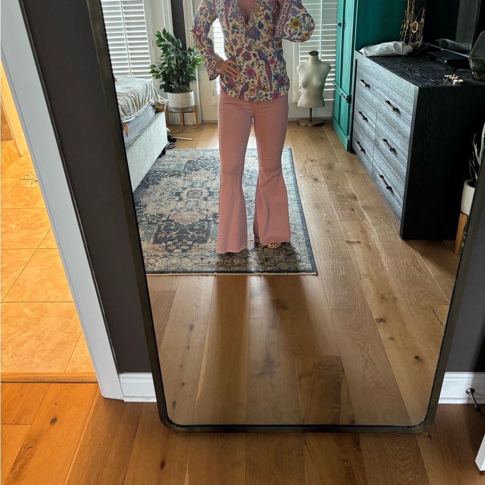Free People Pink Flare Wide Leg Jeans